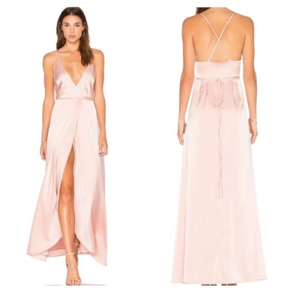 Yumi Kim Rush Hour Maxi Wrap Dress Medium Cameo Light Pink Satin Formal Prom NEW
